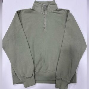 Brandy Melville John Galt Sage Green Quarter-Zip Waffle Pullover